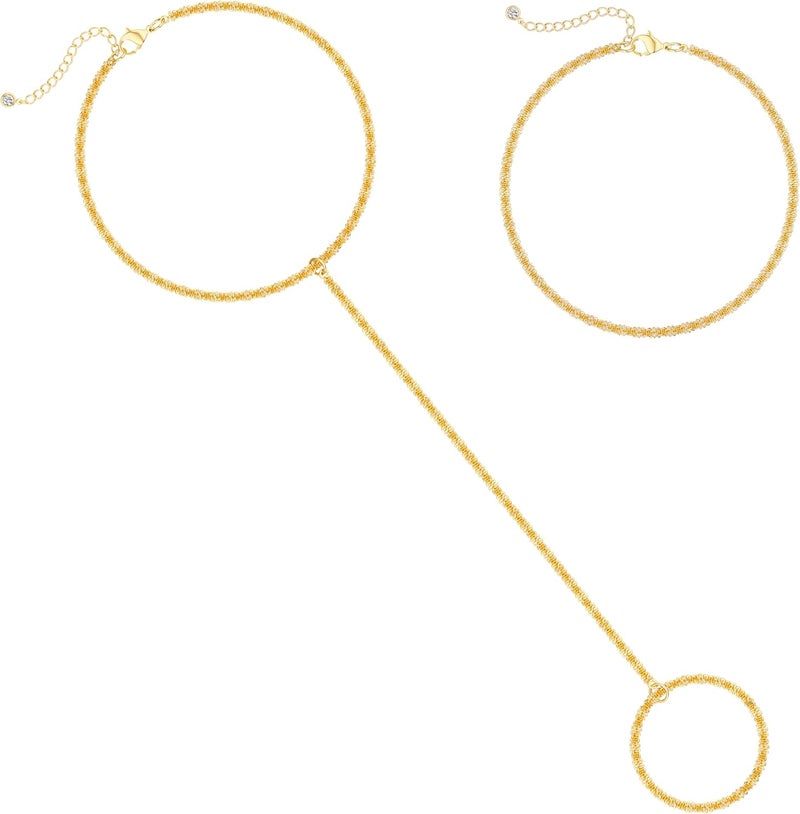 Moodear Sterling Silver Dainty Ring Bracelet Hand Chain for Women - 14K Gold Plated/Sterling Silver Layered Adjustable Satellite Bead Paperclip Dot CZ Link Hand Chain Bracelets Non Tarnish Trendy Jewelry Gift - Image 1